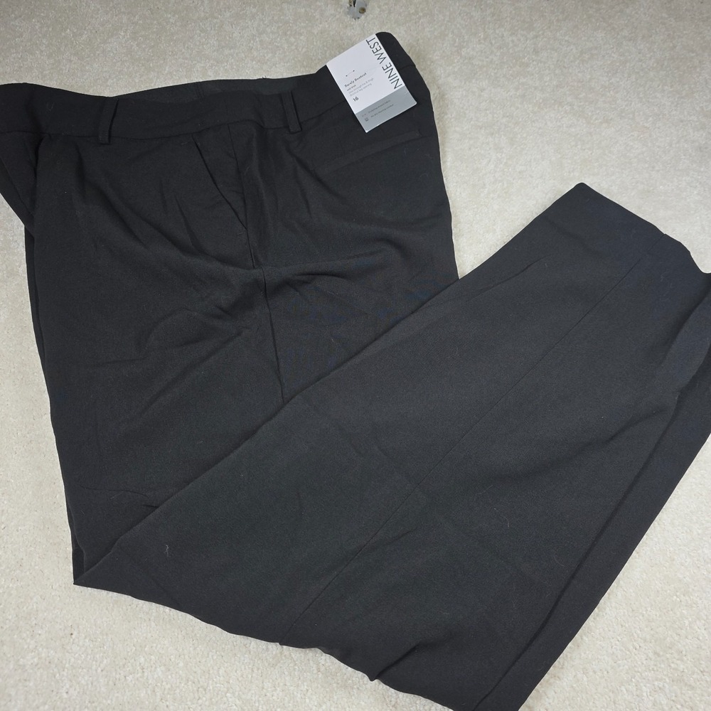 Nine West Dress Pants Womens 16 Black Flat Front Barely Bootcut Formal NWT